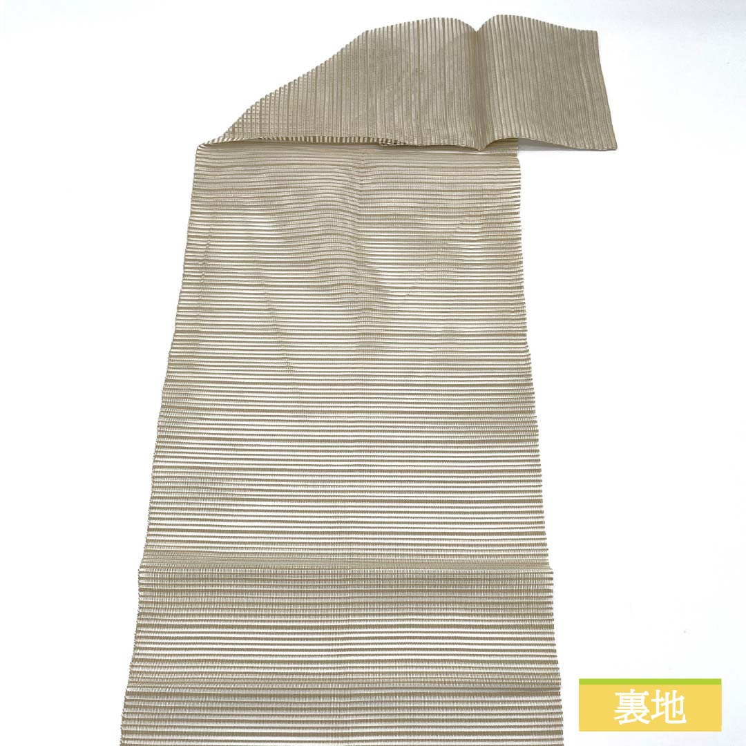 名古屋帯 正絹 亜麻色(あまいろ) 夏帯 すくい織 夏椿 帯丈362cm Sランク ポイント柄 セミフォーマル ベージュ系 1124008702325 松葉仕立て