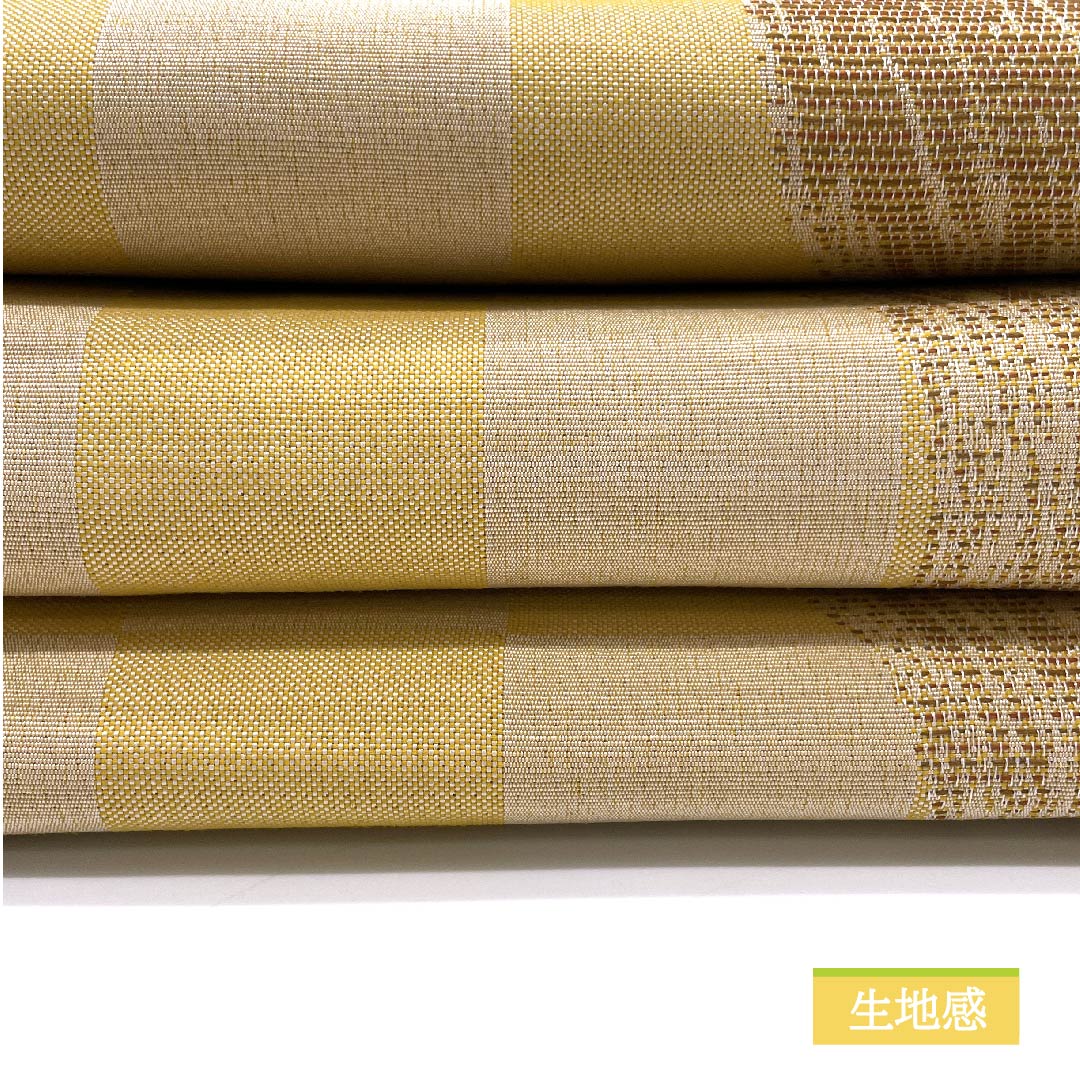 半幅帯 ポリエステル 支子色(くちなしいろ) リバーシブル 市松模様 波模様 帯丈408cm 黄系 Sランク 1125000992423