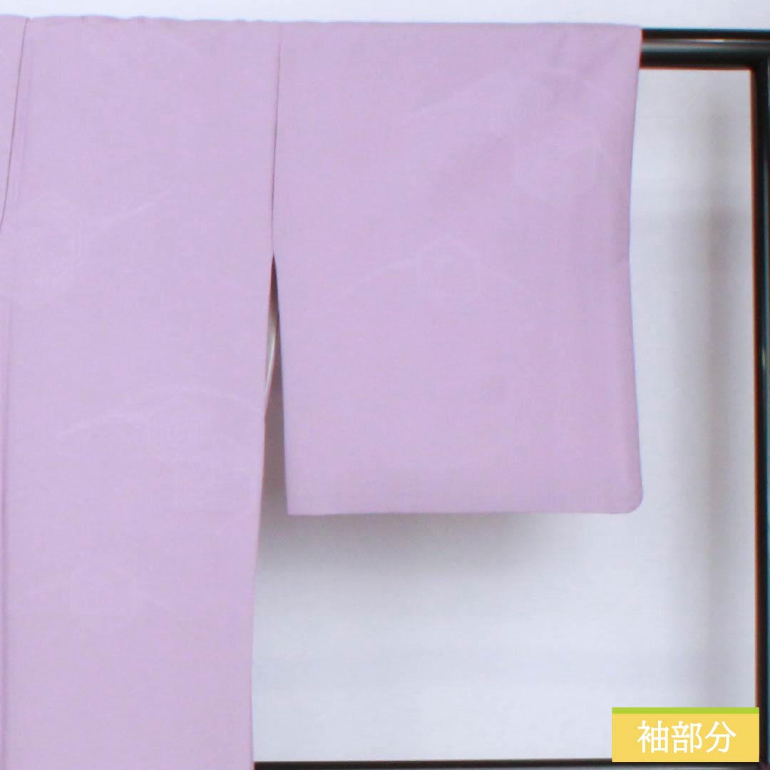 Solid-colored polyester kimono, length 154cm, sleeve length 63cm, light purple (asa-ki-murasaki), washable, lined, S rank, purple, product number 1114002202220