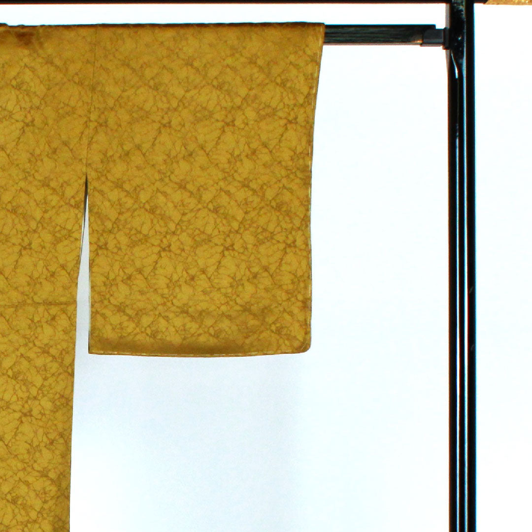 色無地 氷割れ模様 身丈162cm 裄丈64cm 袷 正絹 Sランク 黄系 1114000172323