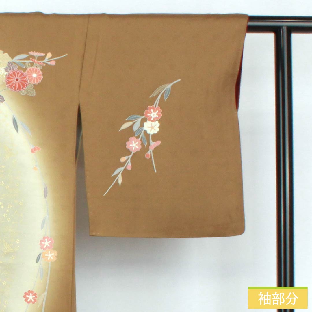 訪問着 正絹 Sランク 袷 身丈169cm 裄丈68cm 糞色(ばばいろ) 京友禅 竹垣 花 橙系 1112006492526