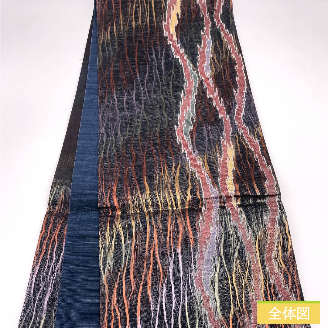 袋帯 正絹 燻色(ふすべいろ) 櫛織 変わり立涌 帯丈432cm Sランク 六通 カジュアル 紺系 1123012872318