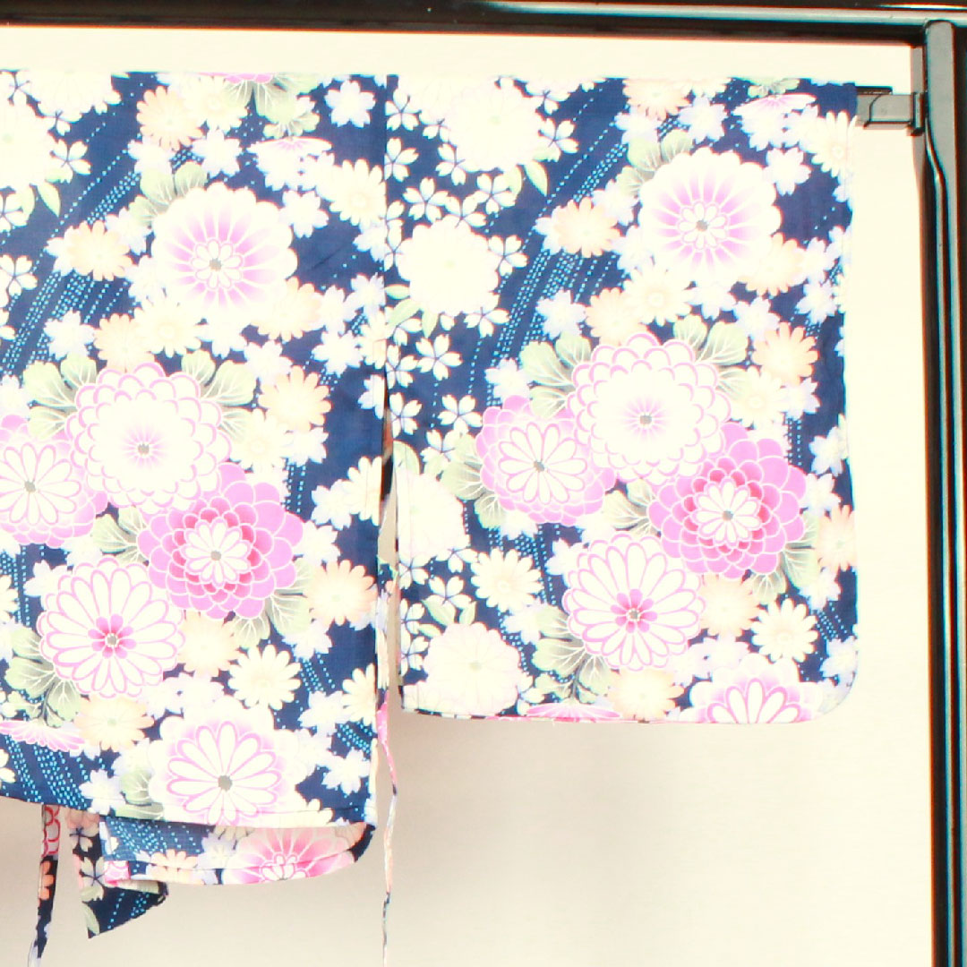 浴衣 濃紺色 二部式 草花模様 木綿 Sランク 単衣 紺系 1118001552118