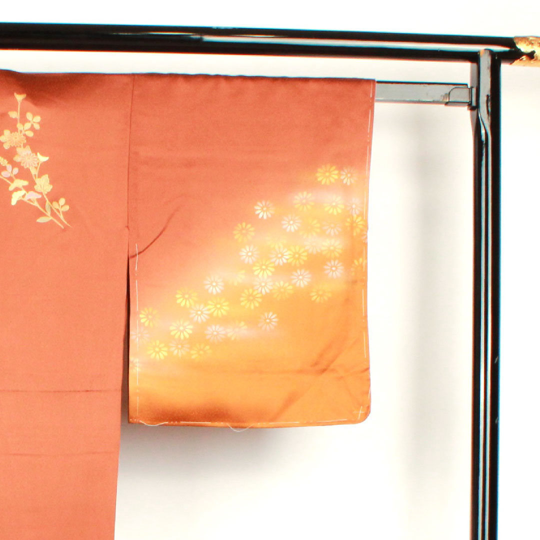 訪問着 袷 身丈161cm 裄丈63cm 唐茶色 金彩加工 菊 正絹 Sランク 茶系 1112001532414