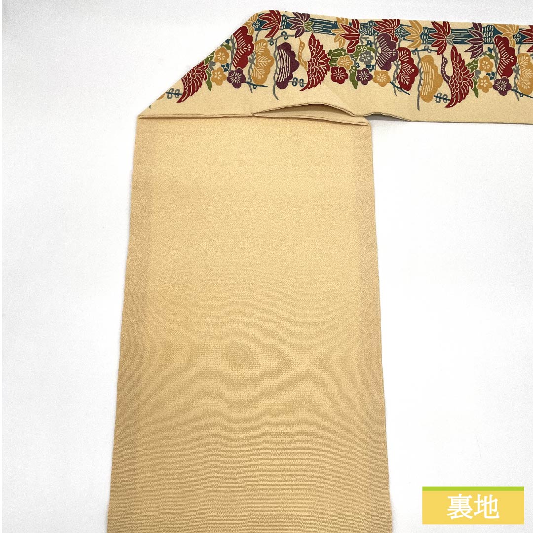 名古屋帯 麹色(こうじいろ) 松竹梅 万寿菊 紅型模様 帯丈360cm 正絹 Sランク 全通 カジュアル クリーム系 1124006472315 名古屋仕立て