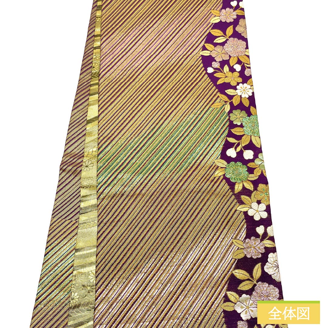 Silk Fukuro Obi for Furisode, Floral Pattern, Length 444cm, S Rank, Six-way, Formal, Gold, 1123013592321