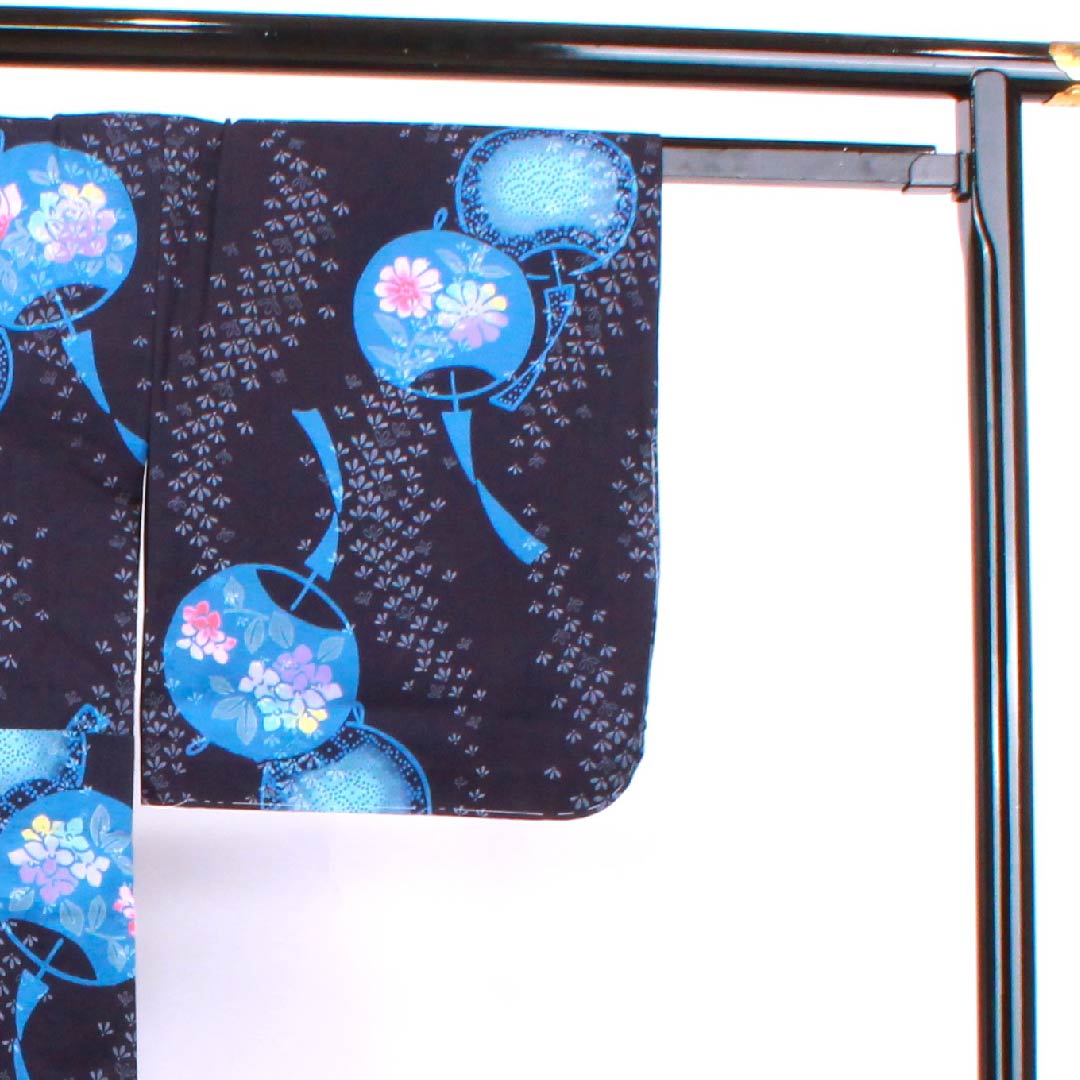 浴衣 濃紺色 風鈴 木綿 Sランク 単衣 身丈154cm 裄丈63.5cm 紺系 1118004382218