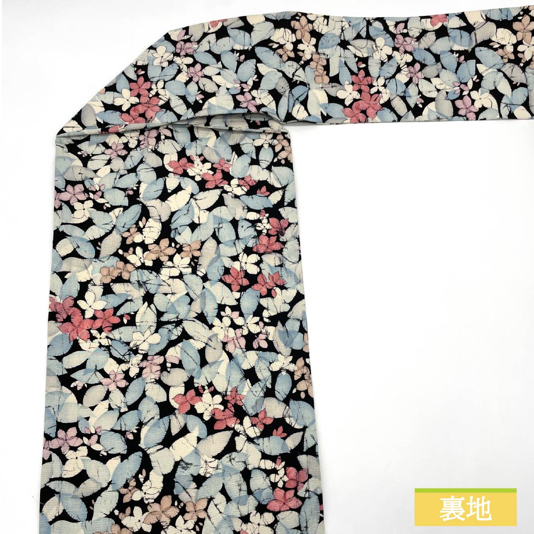Nagoya obi, dyed obi, floral pattern, obi length 331cm, pure silk, S rank, full length, casual, black, 1124007352310, Nagoya style