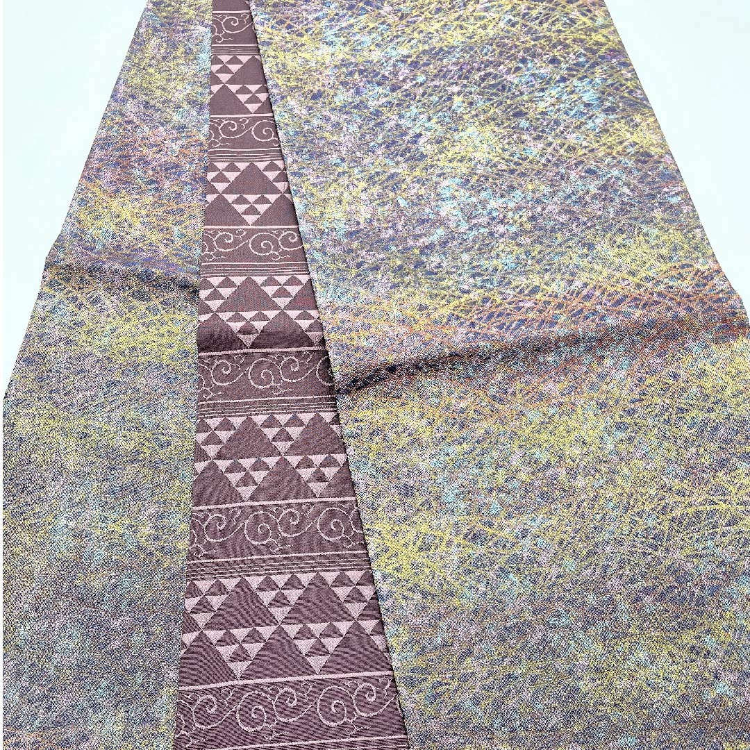 Fukuro Obi (Fukuro obi) in poppy purple, reversible, flowing lines, horizontal stripes, obi length 442cm, pure silk, A rank, full length, semi-formal, gradation style, 1123005483399