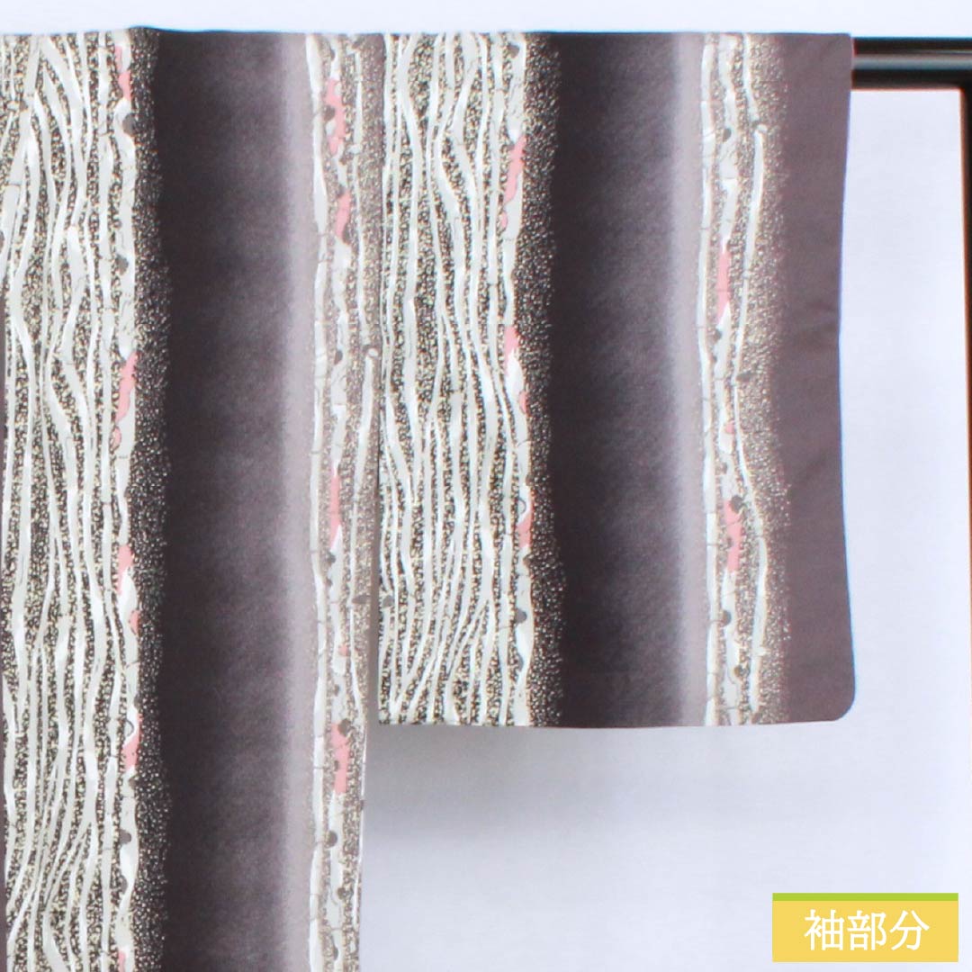 小紋 ポリエステル 身丈158cm 裄丈64.5cm 袷 今鶴羽色(いまつるはいろ) 縦縞 洗える着物 Sランク グレー系 1115006262322