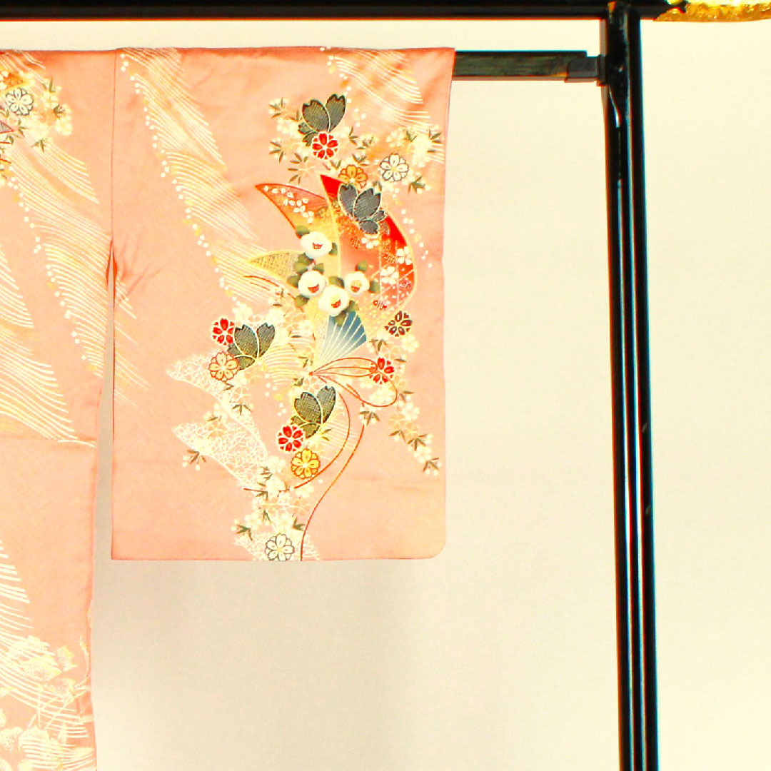 訪問着 袷 身丈160cm 裄丈66cm 京友禅 鳳凰 吉祥文様 正絹 Aランク ピンク系 1112001073413