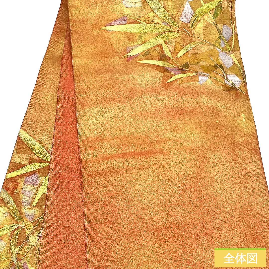 袋帯 銅色(あかがねいろ) 笹 帯丈414cm 正絹 Sランク ポイント柄 セミフォーマル 金系 1123009692321