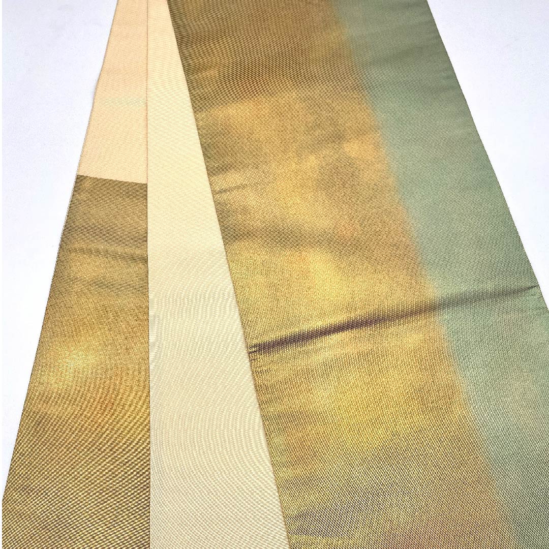 (未仕立)袋帯 金色 市松模様 引箔 帯丈440cm 正絹 Sランク 六通 フォーマル 金系 1123005942321