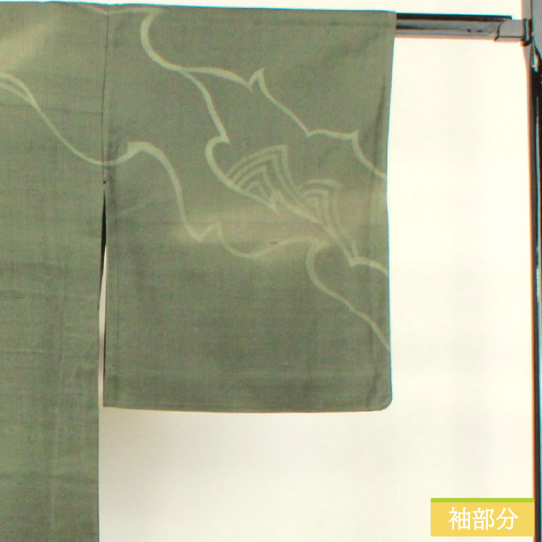 訪問着 正絹 単衣 身丈168.5cm 裄丈66.5cm 鈍色(にびいろ) 紬地 抽象模様 Sランク 緑系 1112004212519