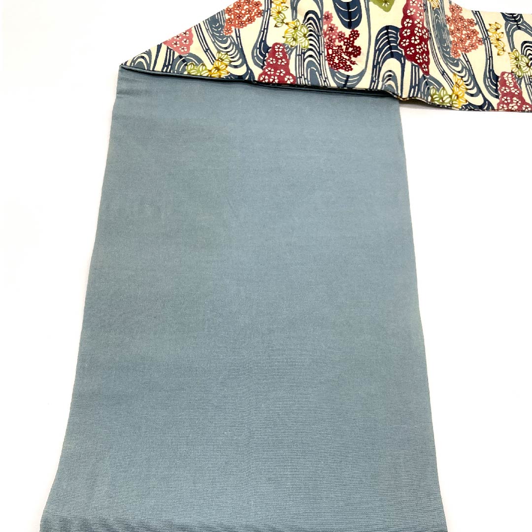 名古屋帯 生成り色 京紅型 観世流水 花模様 帯丈338cm 正絹 Bランク 六通 カジュアル 白系 1124003734311 名古屋仕立て