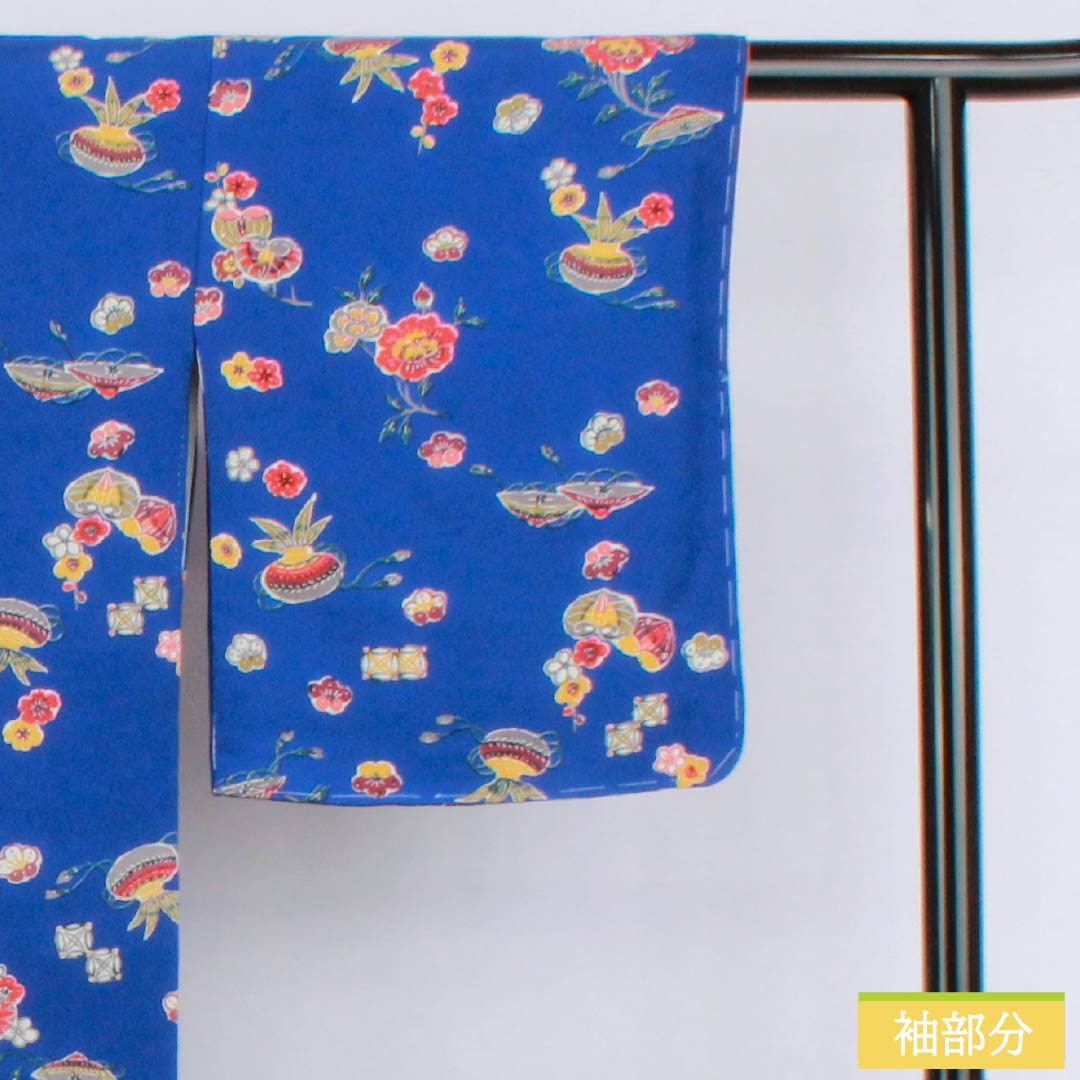 小紋 正絹 Sランク 身丈163.5cm 裄丈66cm 袷 瑠璃色(るりいろ) 型染 吉祥文様 青系 1115006892417