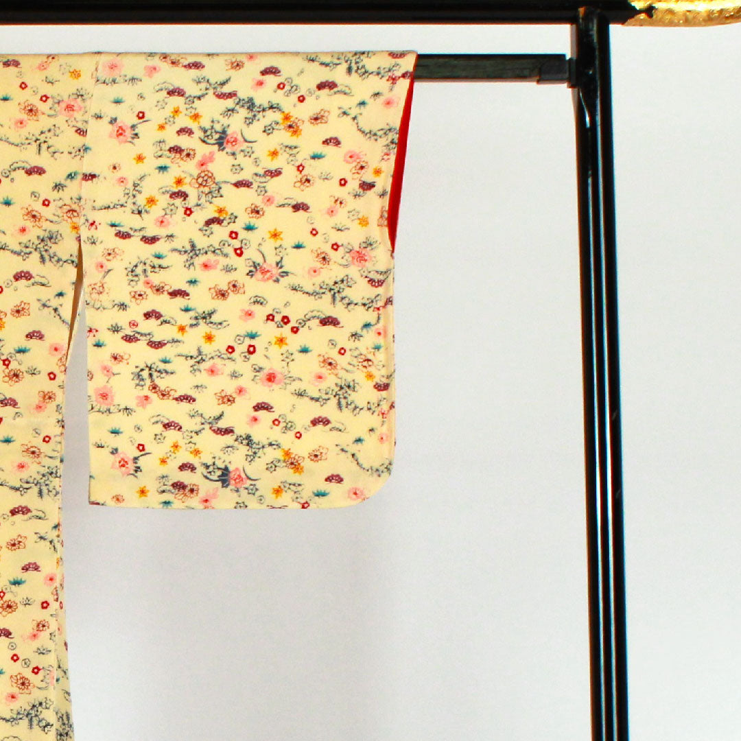 小紋 身丈162.5cm 裄丈65.5cm 袷 松竹梅 正絹 Sランク クリーム系 1115001182315