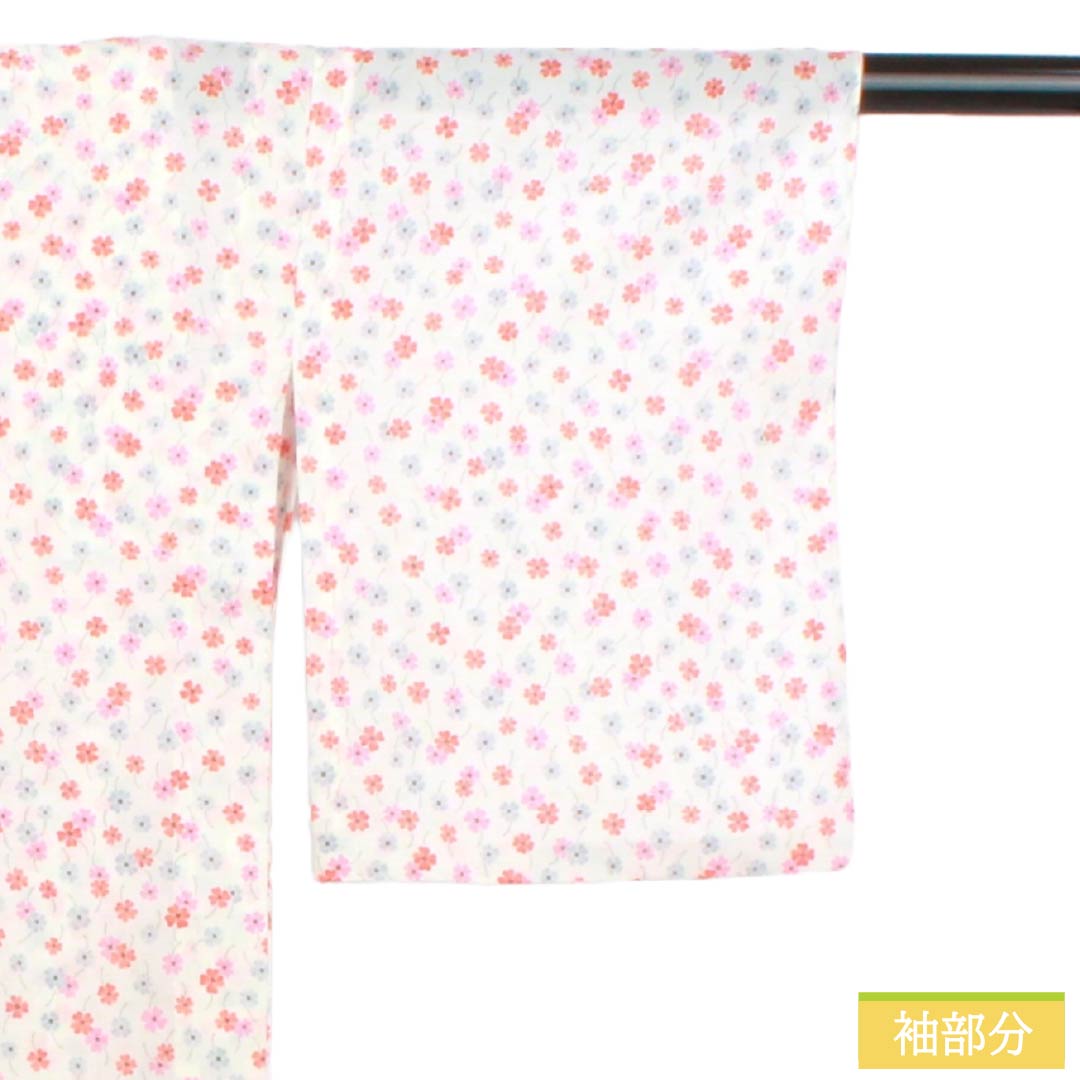 夏物 ポリエステル 小紋 Aランク 身丈156cm 裄丈62.5cm 型染 小花 洗える着物 絽 白系 1132004973311