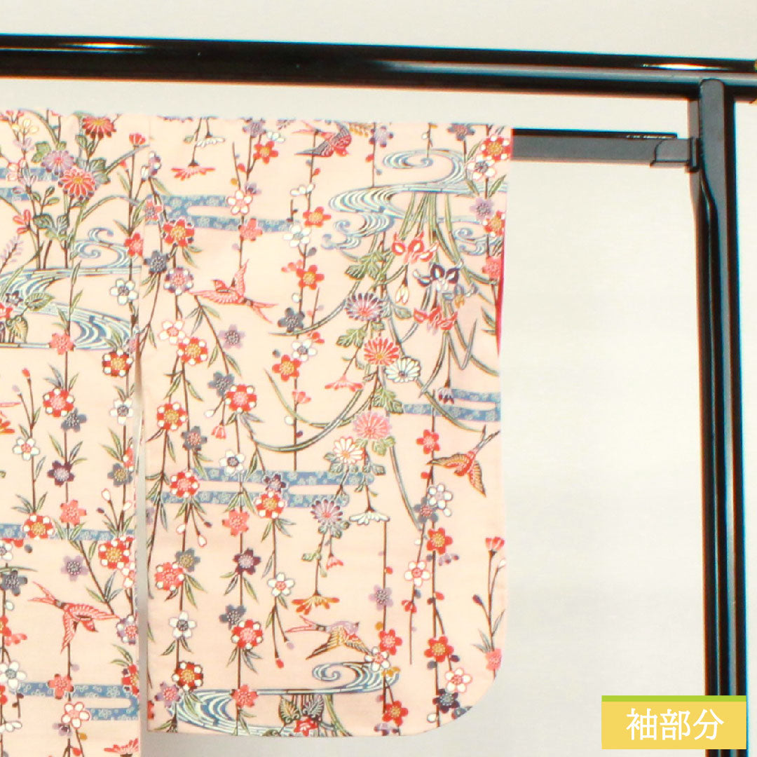 小紋 正絹 身丈159cm 裄丈64cm 袷 乙女色 京紅型 吉祥文様 紬地 しつけ糸付き 未使用品 Sランク ピンク系 1115003692313