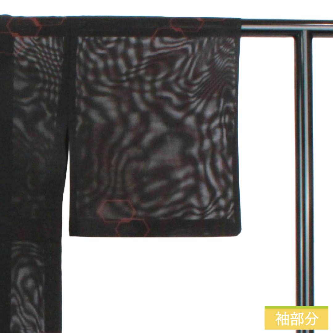 夏物 正絹 お召 Bランク 身丈157cm 裄丈65.5cm 幾何学模様 紗 黒系 1132006444310