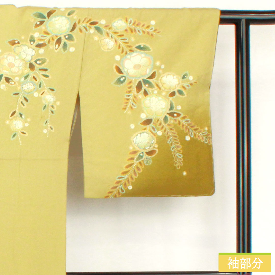 訪問着 正絹 袷 身丈162cm 裄丈62.5cm 薄柳色(うすやなぎいろ) 辻ヶ花 ちりめん地 重ね衿付き しつけ糸付き Sランク 緑系 1112005202419