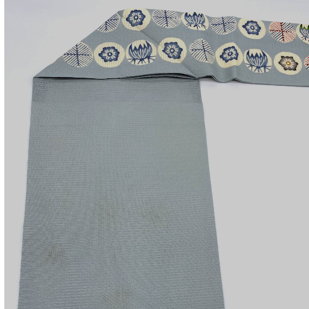 Nagoya obi, agarwood brown, summer obi, silk, floral pattern, dyed obi, obi length 378.5cm, pure silk, B rank, six-pass, casual, blue, 1124004294317, Nagoya style