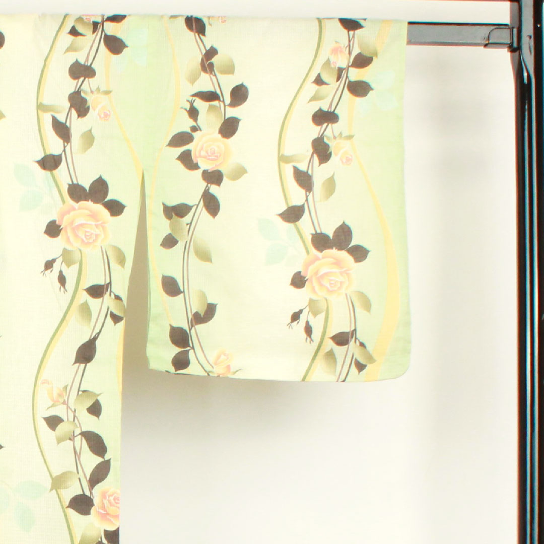 浴衣 薄緑色 乳白色 薔薇 木綿 Sランク 単衣 身丈165.5cm 裄丈67cm グラデーション系 1118000972599