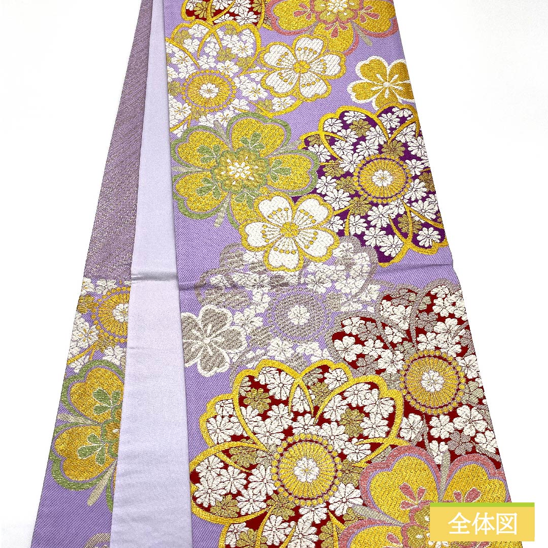 袋帯 正絹 淡紫色色(たんししょくいろ) 桜 帯丈446cm Sランク 六通 フォーマル 紫系 1123011642320