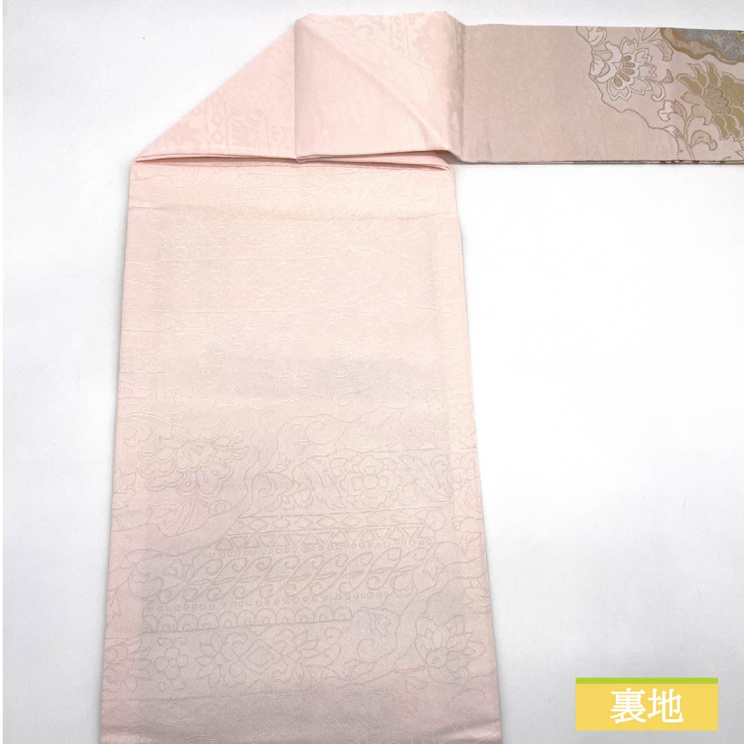 名古屋帯 ポリエステル Sランク 薄桜色(うすさくらいろ) 古典柄 唐花 帯丈370cm ポイント柄 セミフォーマル ピンク系 1124010802313 名古屋仕立て