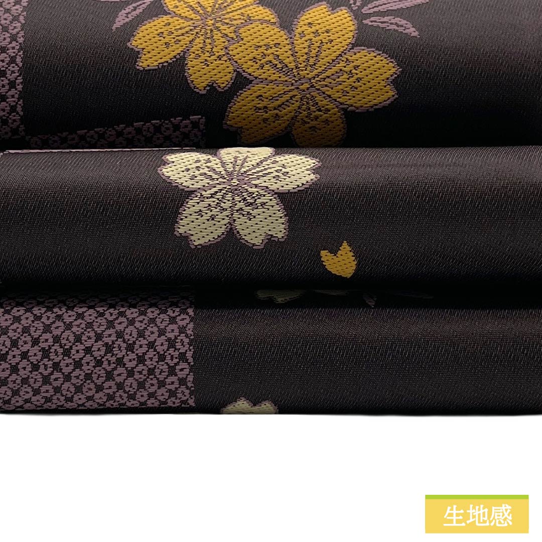 半幅帯 ポリエステル Sランク 雲井鼠色(くもいねずいろ) 市松 桜 小桜 リバーシブル 帯丈400cm 茶系 1125005522414
