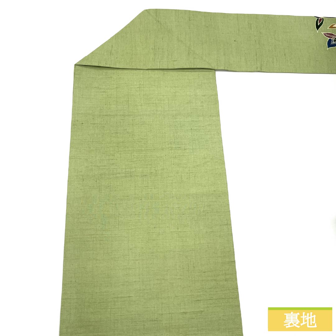 名古屋帯 正絹 Sランク 浅藍色(あさきあいいろ) 型染 抽象花 唐草 帯丈364cm ポイント柄 カジュアル 緑系 1124010422319 名古屋仕立て