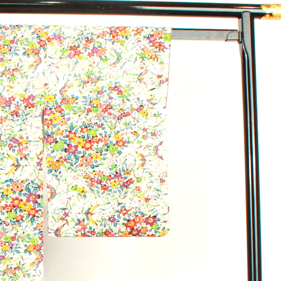 小紋 身丈156cm 裄丈60cm 袷 胡粉色 草花模様 正絹 Aランク 白系 1115003073311