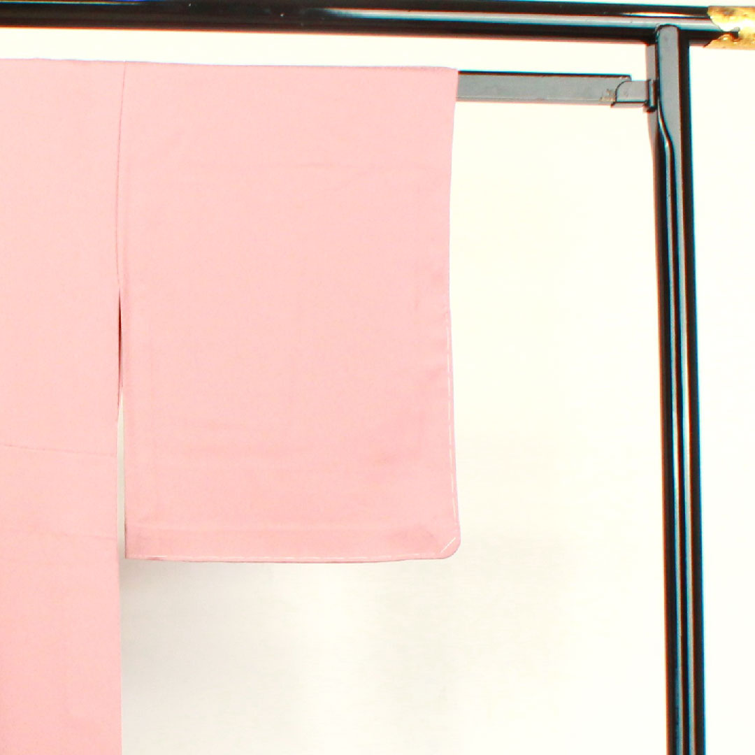 色無地 ポリエステル 帯紅色 洗える着物 しつけ糸付き 中陰桔梗 身丈156.5cm 裄丈61.5cm 単衣 Aランク ピンク系 1114000683313