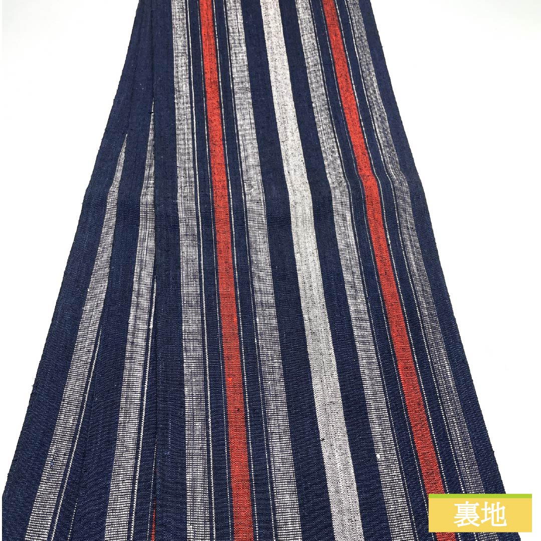 名古屋帯 濃紺色(のうこんいろ) 縞模様 帯丈382cm 木綿 Sランク 全通 カジュアル 紺系 1124006902418 開き仕立て