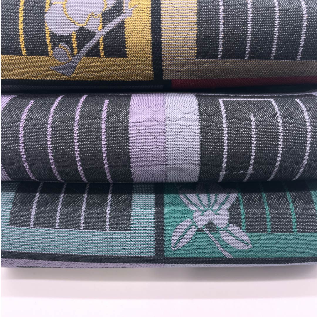 (未仕立)半幅帯 ポリエステル 帯丈386cm 源氏香 花柄 市松模様 古典柄 グラデーション系 Sランク 1125001572399