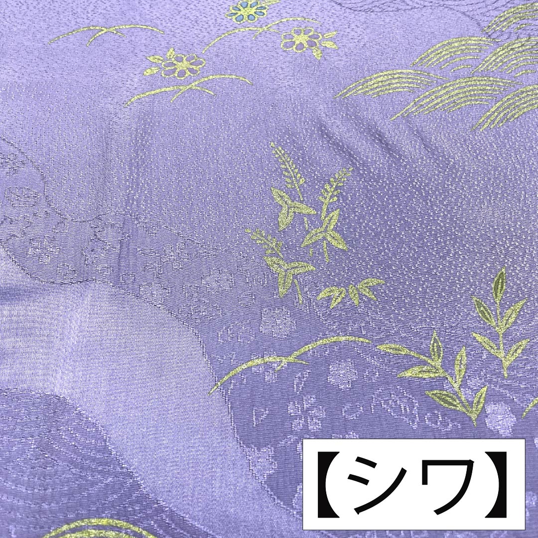 Obiage, pure silk, S rank, semi-formal, bellflower purple, Michinaga-dori pattern, flowers and plants, waves, length approx. 173cm, width approx. 29cm, purple color family, 1136004322920