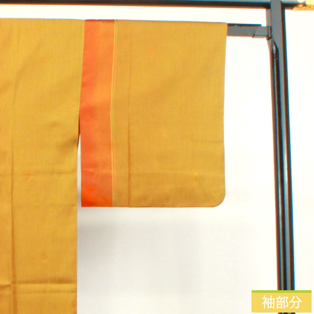 道行コート 正絹 身丈122.5cm 裄丈64cm 唐金色(からかねいろ) 抽象模様 Sランク 単衣 黄系 1117001012923