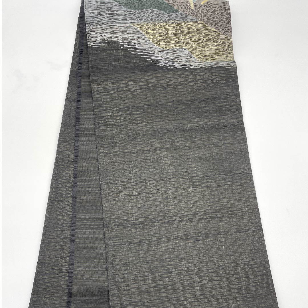 Fukuro Obi, Summer Obi, Black, Floral Pattern, Summer, Obi Length 456cm, Pure Silk, S Rank, Point Pattern, Casual, Black, 1123008512410