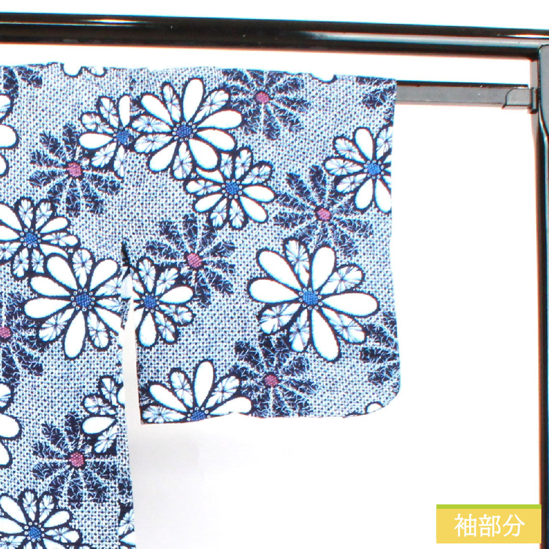 浴衣 木綿 身丈148cm 裄丈63.5cm Sランク 単衣 紺系 濃紺色(のうこんいろ) リップル 菊 1118004572118