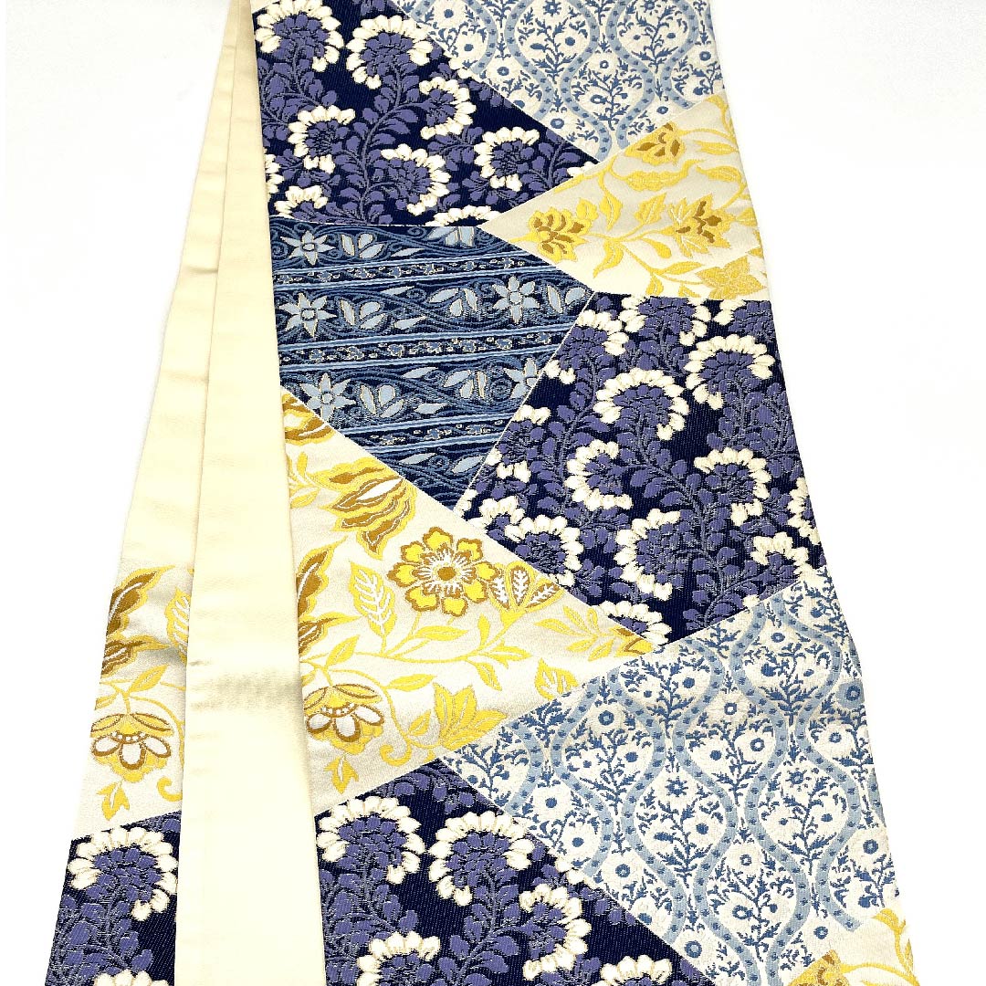 袋帯 白色 振袖用 白綾苑大庭 唐花模様 帯丈451cm 正絹 Sランク 六通 フォーマル 白系 1123009382411