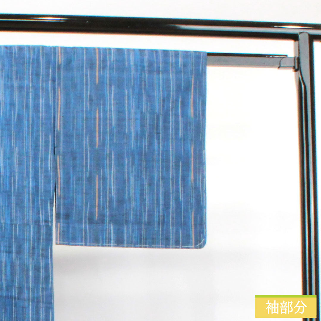 紬 正絹 身丈154.5cm 裄丈62cm 瑠璃紺色 よろけ縞 しつけ糸付き 未使用品 Sランク 単衣 紺系 1116003122218