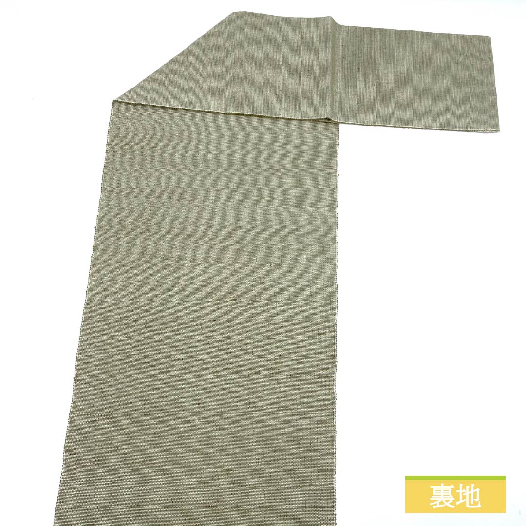 名古屋帯 灰緑色(はいみどりいろ) 作家物 みのむし ぜんまい 帯丈385cm 正絹 Sランク ポイント柄 カジュアル 緑系 1124007062419 松葉仕立て