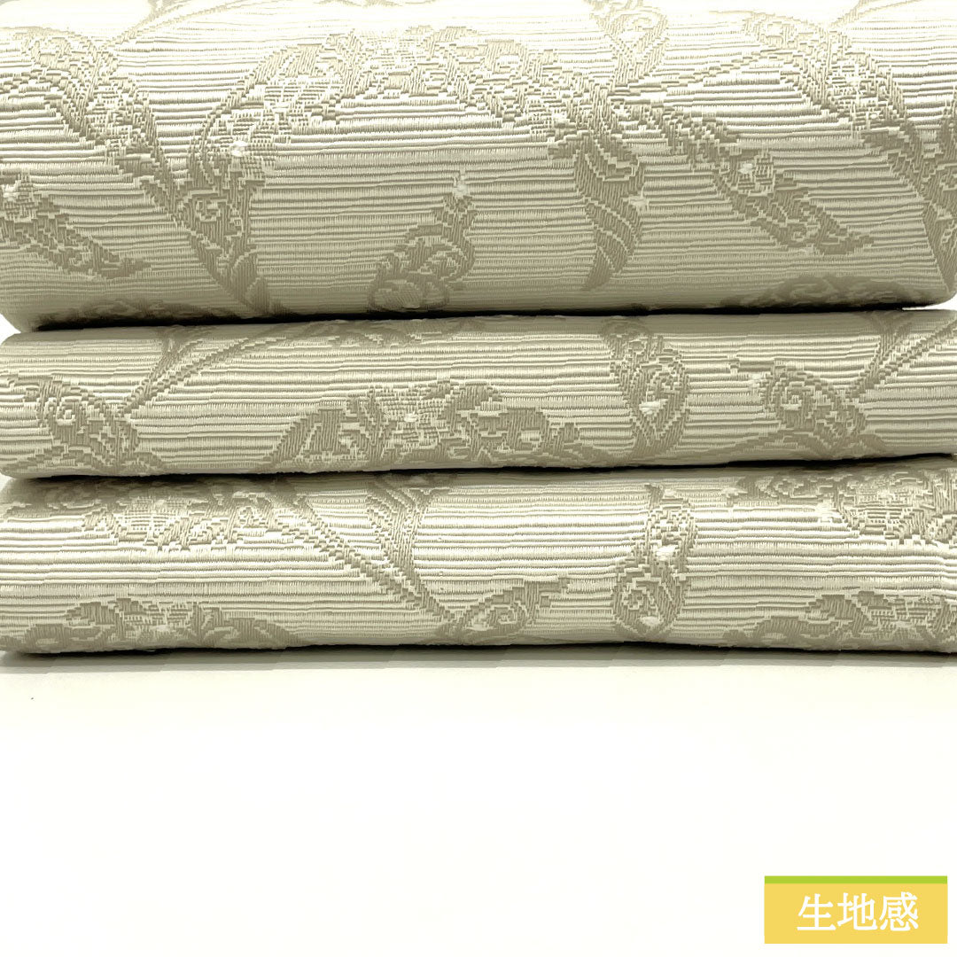 (新品)半幅帯 ポリエステル NEWランク 真珠色(しんじゅいろ) 小豆鼠色(あずきねずいろ) 抽象花模様 花菱風 リバーシブル 帯丈400cm グレー系 1125002391422