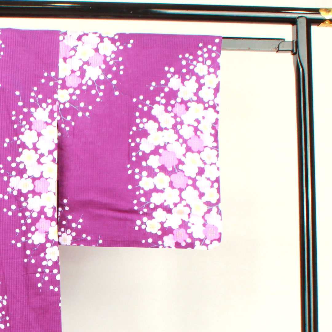 浴衣 菖蒲色 梅 木綿 Sランク 単衣 身丈161cm 裄丈66.5cm 紫系 1118001182420