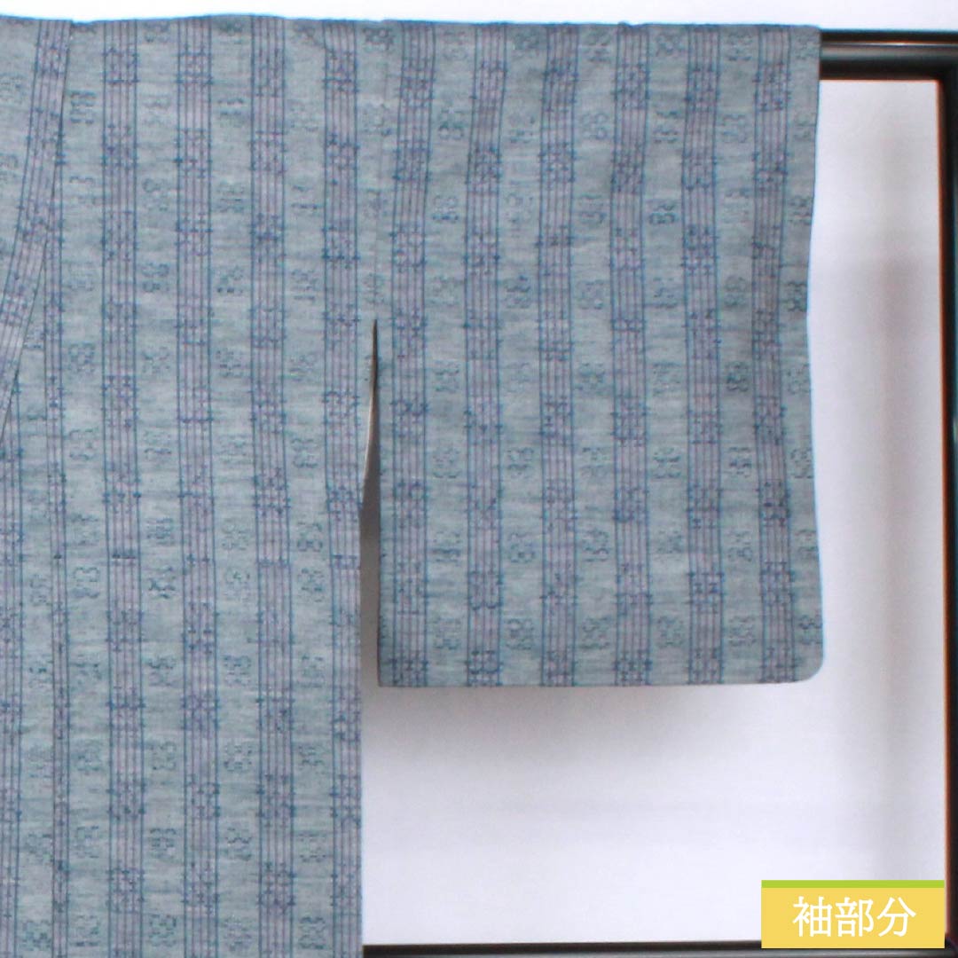紬 正絹 身丈153cm 裄丈62cm 薄鈍色(うすにびいろ) 花織 Aランク 袷 青系 1116003893217