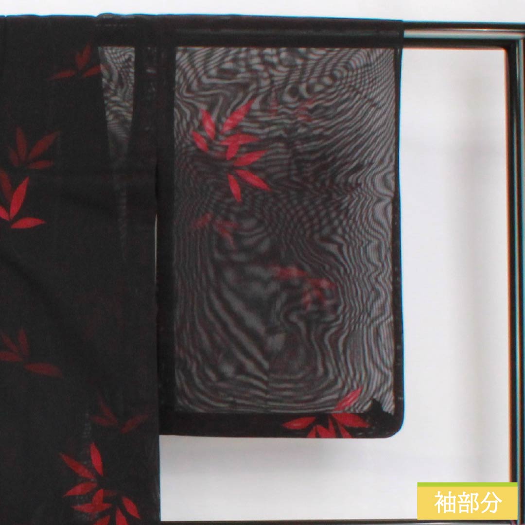 Summer pure silk komon length 157.5cm sleeve length 62.5cm branches leaves gauze S rank black 1132002022310