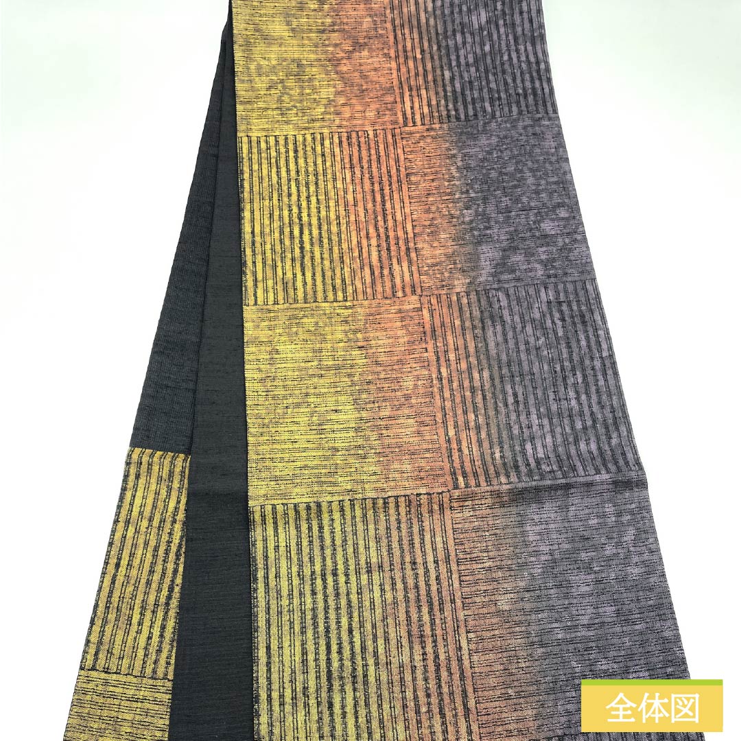 袋帯 正絹 市松 縞 帯丈448cm Sランク 六通 カジュアル グラデーション系 1123012392399