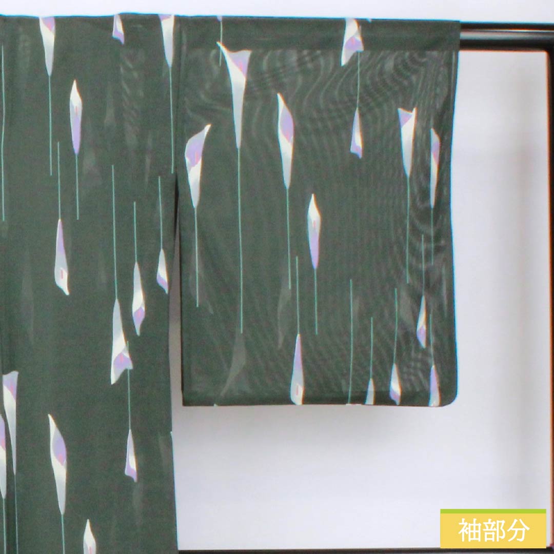 夏物 ポリエステル 小紋 身丈166cm 裄丈65cm カラー 洗える着物 絽 Sランク 緑系 1132002342519