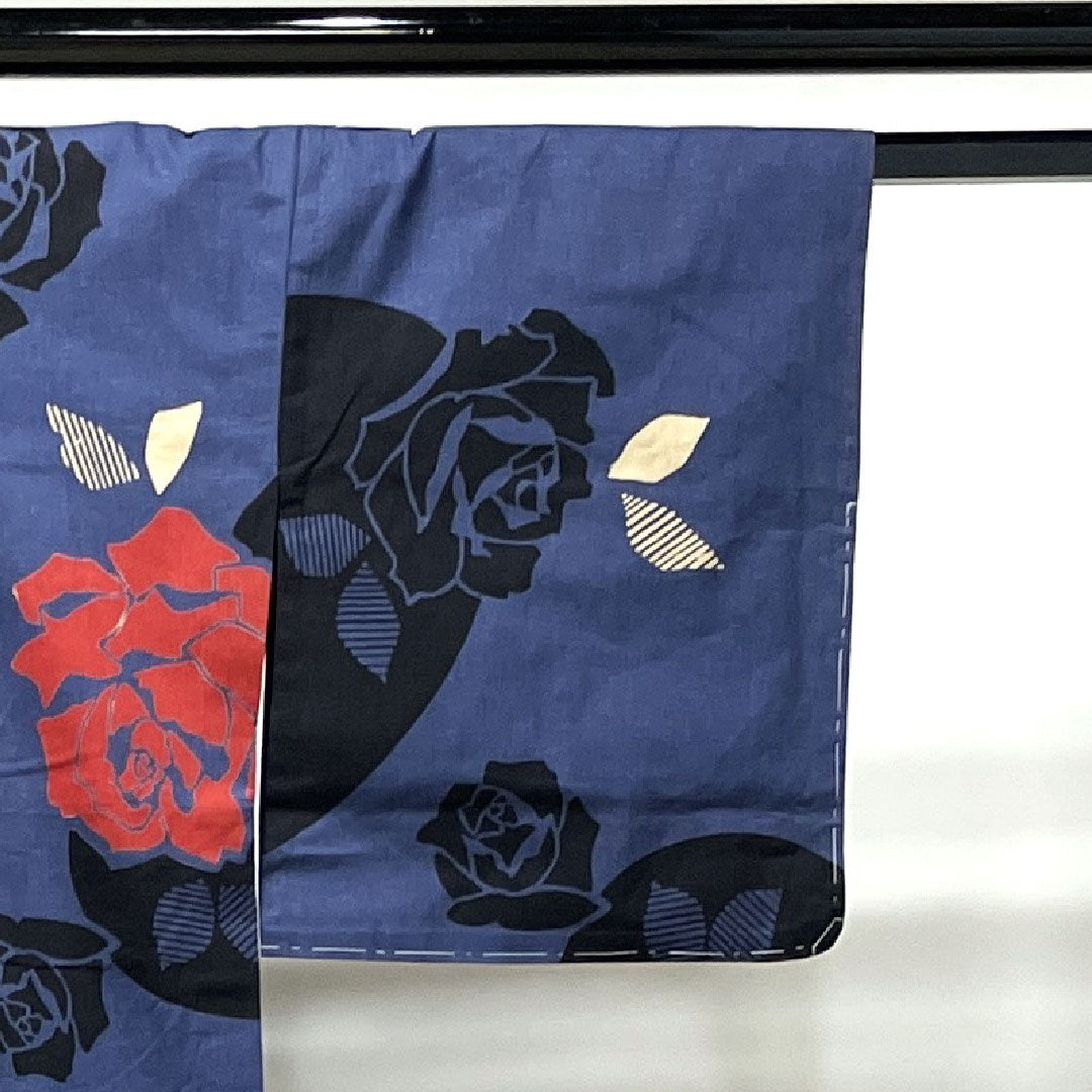 浴衣 しつけ糸付き 未使用品 瞑色 薔薇 木綿 Sランク 単衣 身丈161cm 裄丈65cm 紫系 1118002332420