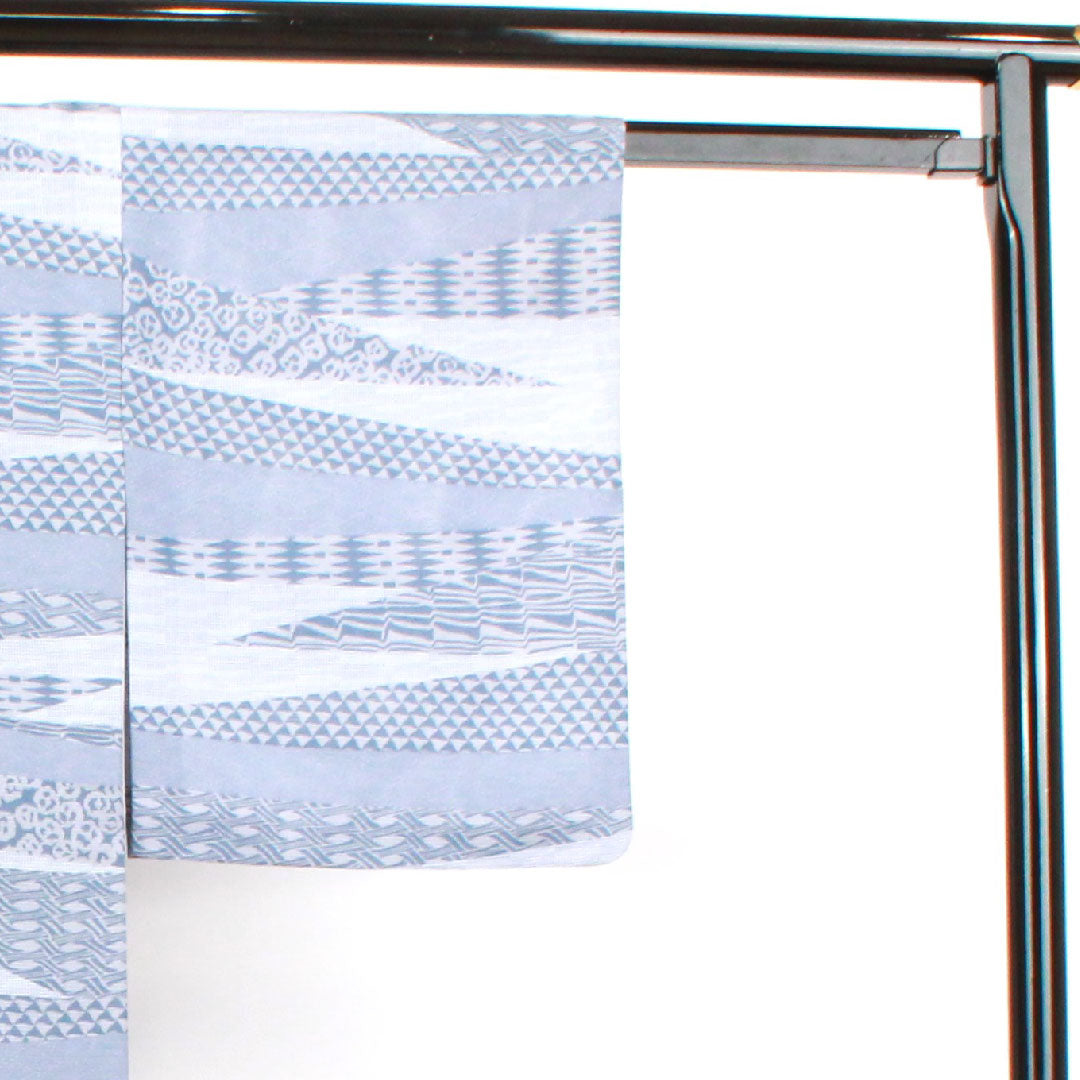 Summer kimono, polyester, komon, length 155.5cm, sleeve length 61.5cm, washable kimono, Edo komon, stencil dyeing, with basting thread, silk, A rank, gray, 1132000453322